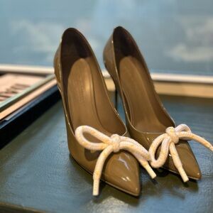 Burberry Olive Heels with White Bow